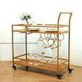 thumbnail image 2 of Efavormart 3ft Gold Metal 2-Tier Bar Cart Wine Rack With Wooden Serving Trays, Kitchen Trolley with 5 Wine Bottles & 2 Wine Glass Holder Rack, 2 of 11