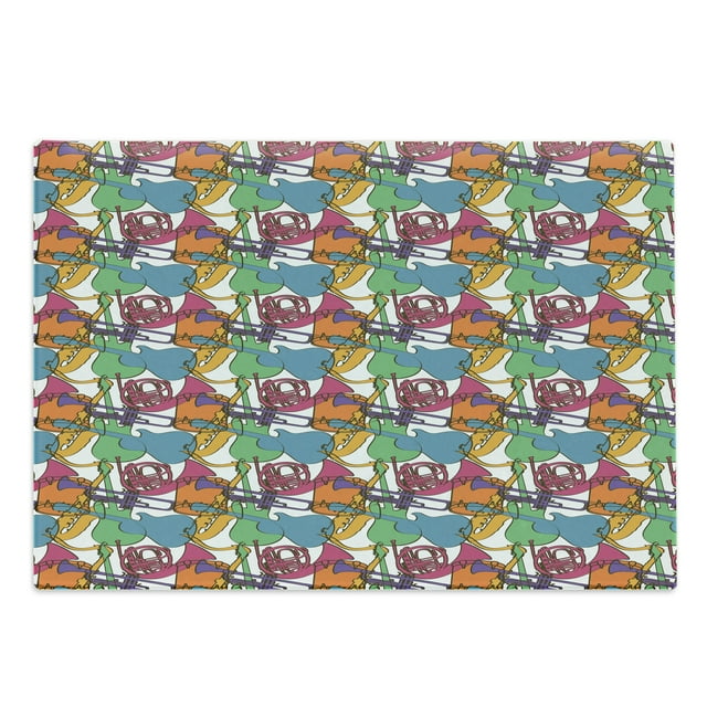 Jazz Music Cutting Board, Abstract Retro Style Composition with Colorful Musical Instruments Party, Decorative Tempered Glass Cutting and Serving Board, Large Size, Multicolor, by Ambesonne