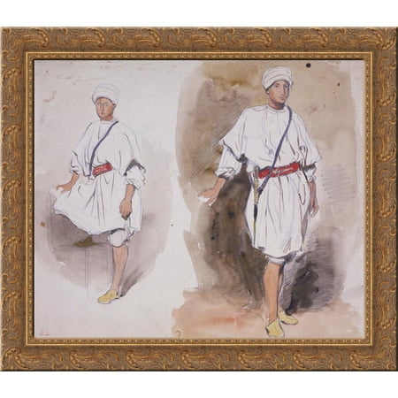 Two Views of a Young Arab 24x20 Gold Ornate Wood Framed Canvas Art by Eugene Delacroix
