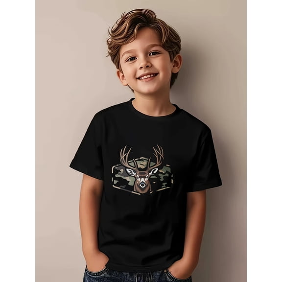 Boy's Casual Camouflage Hunting Deer Graphic T-Shirt