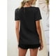 thumbnail image 4 of Tops de verano para mujer, parte delantera plisada, Color puro, cuello redondo, camisa informal holgada de manga corta para mujer, para fiesta, oficina, viajes, 4 of 6
