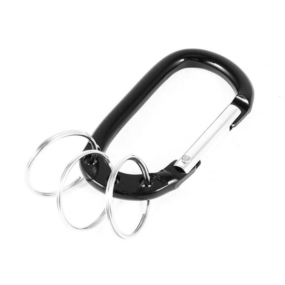 Unique Bargains Black Aluminum D Shaped Buckle Carabiner Camping Bag Hook 3 Split Keyring Chain