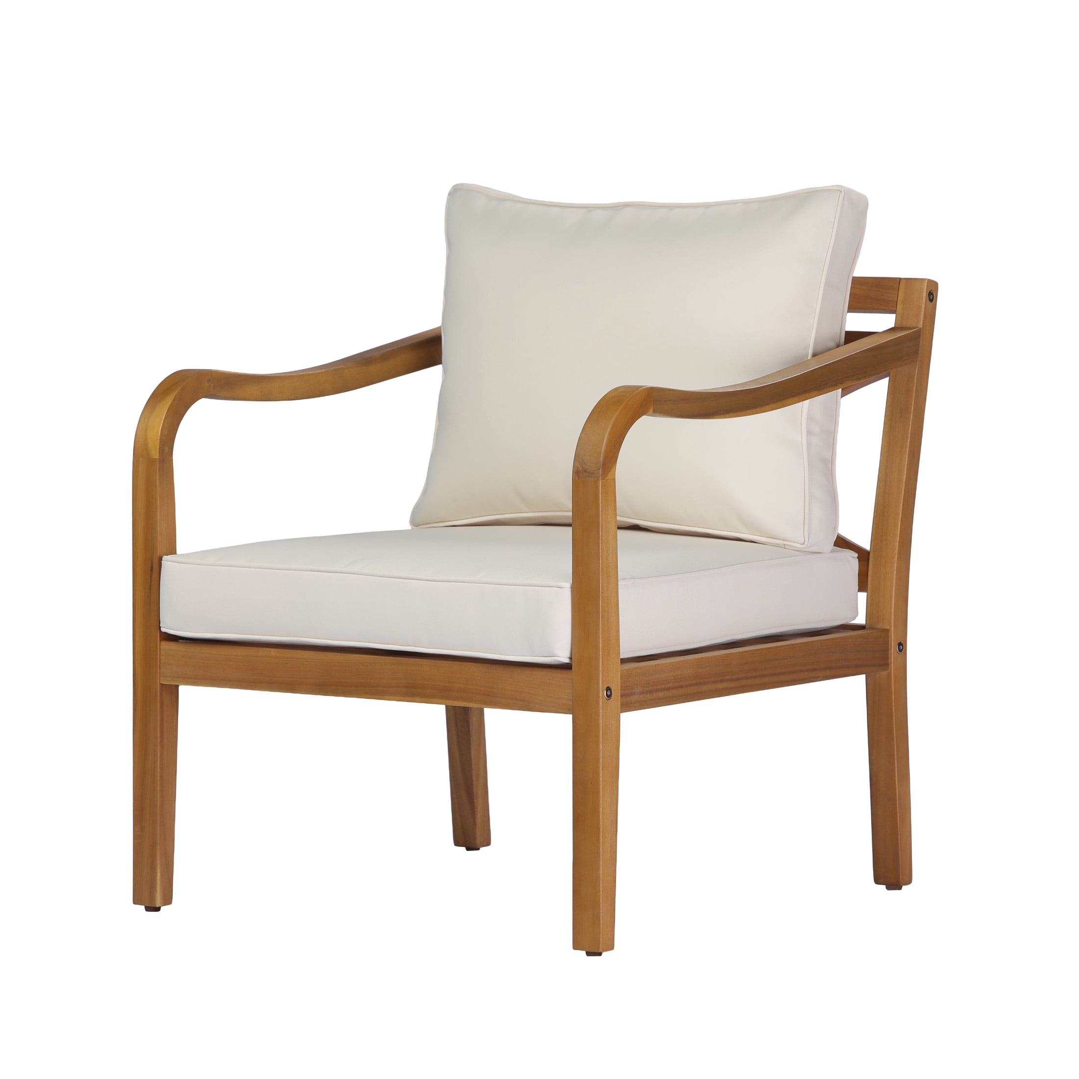 Christopher Knight Home Outdoor Acacia Wood Lounge Chair with Cross Back, Teak Finish+Beige Cushion