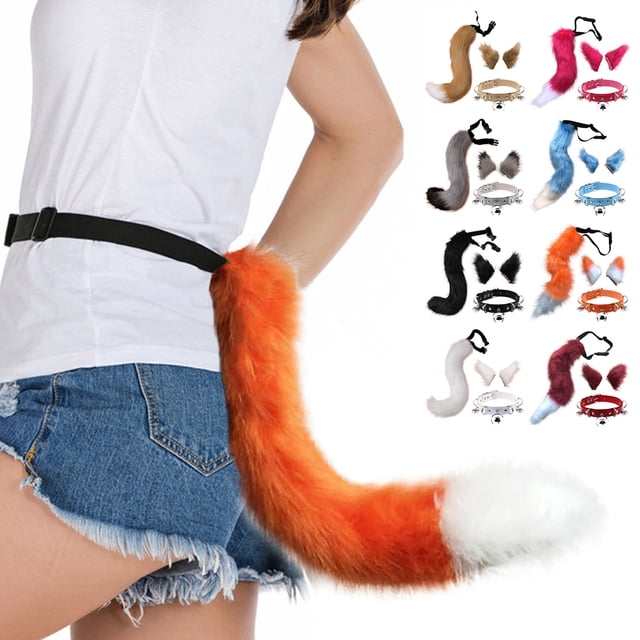 Hair Clips Cocker Tail Animal Element Adjustable Faux Fur Solid Wolf Tail Ears Collar for Cosplay