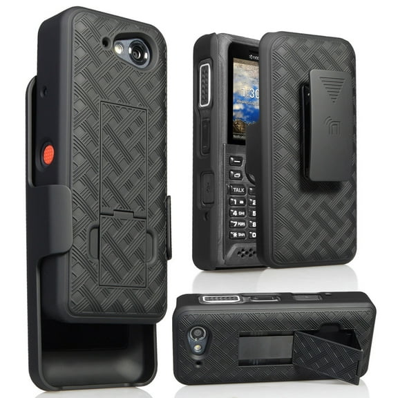 Nakedcellphone Case with Clip compatible with Kyocera DuraTR, [Black Tread] Slim Ribbed Kickstand Cover   Belt Hip Holster for E4750