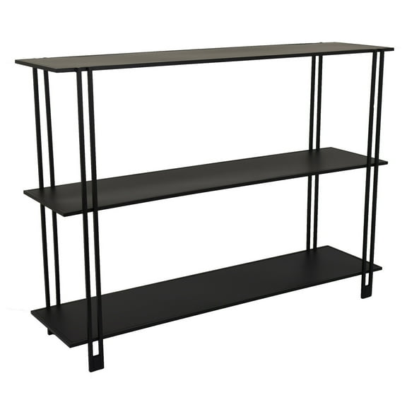 Rasha 3 Tier Storage Rack Rack, Spacious Shelves, Black Metal, 44 Inch