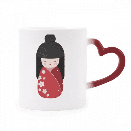 

Red Kimono Sakura Japan Heat Sensitive Mug Red Color Changing Stoneware Cup