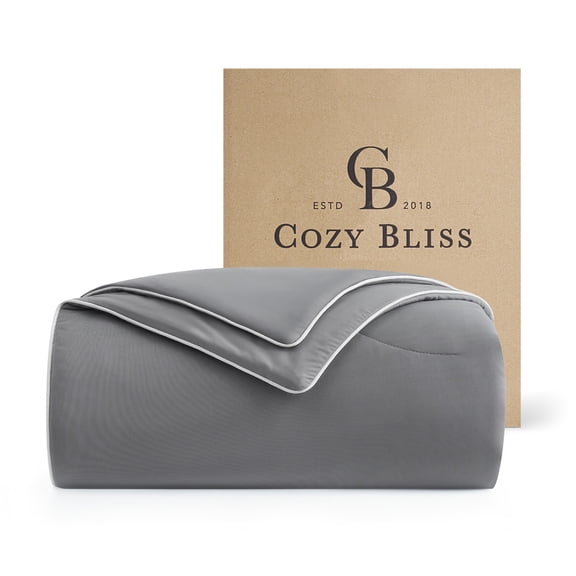 Cozy Bliss Dual-Sided Cooling Comforter Breathable Cooling Blanket Summer Quilt for Night Sweats, Dark Grey (68*90)
