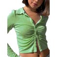 thumbnail image 2 of Diconna Women Blouse Solid Color Turn-down Collar Long Sleeve Crop Tops, 2 of 3