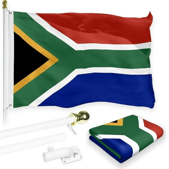 G128 Combo Pack: 6 Feet Tangle Free Spinning Flagpole (White) South Africa South African Flag 3x5 ft Printed 150D Brass Grommets (Flag Included) Aluminum Flag Pole