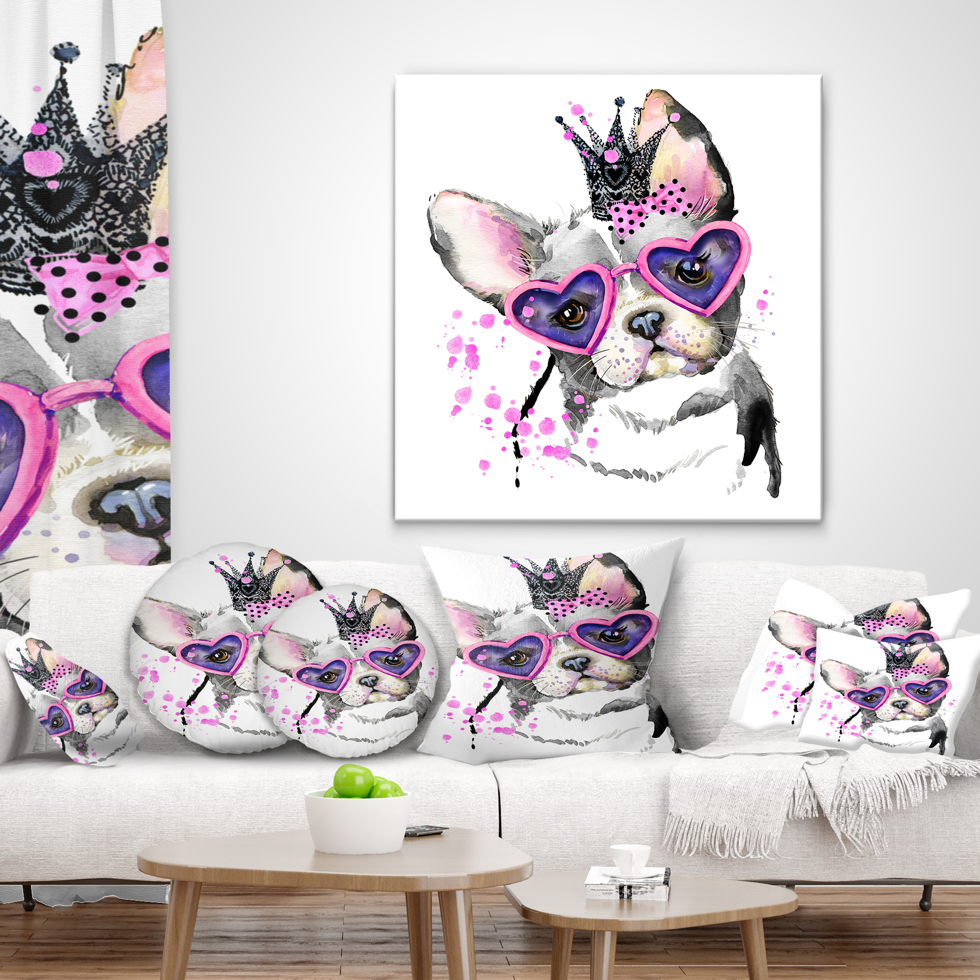 Designart Sweet Funny Dog with Glasses - Animal Throw Pillow - 12x20