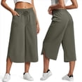 thumbnail image 2 of Pantalones de Yoga de Pierna para Mujer, Pantalones Casuales de Verano, Pantalones Cortos con Cordón en la Cintura y Bolsillos, Verde L, 2 of 5