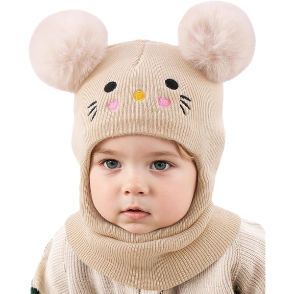 Happy Cherry Baby Scarf Hat Unisex Infant Toddler Kids Beanie Hats with Neck Warmer Windproof Hooded Hat