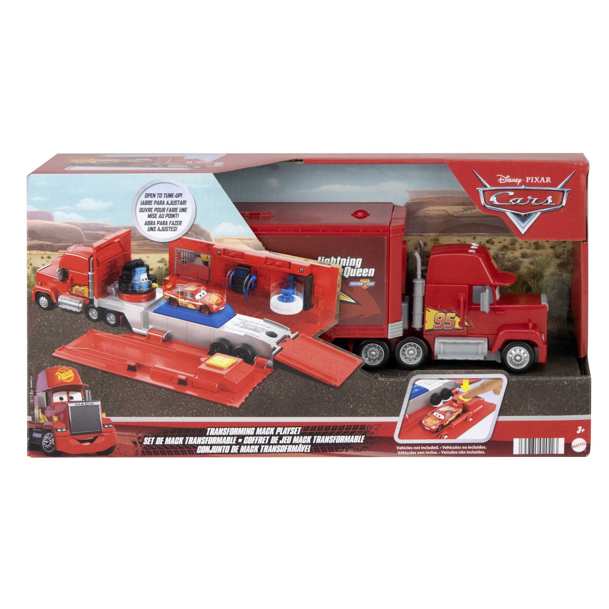 Disney Pixar Cars Transforming Mack Playset, 2-in-1 toy Truck & Tune-Up Station with Launcher