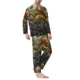 thumbnail image 2 of Hirioo Floral Rhino With Birds for Men's Pajama Sets 2 Piece Pjs Men's Long-Sleeved Pajama Set Button Down Sleepwear,S-XXL-Large, 2 of 7