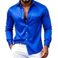 thumbnail image 3 of TKKCS Mens Glossy Satin Dress Shirts- Business Casual Button Down Long Sleeve Lightweight Lapel Wedding Shirts with Chest Pocket Blue Size 2XL, 3 of 6