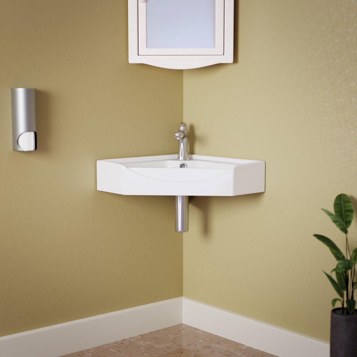 Renovators SupplyAlexander III 24" White Corner Wall Mounted Modern Bathroom Sink Combo w/Faucet, Drain and Overflow
