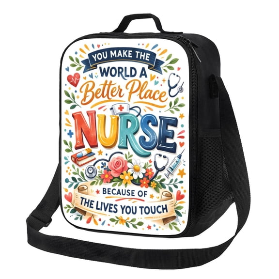 Nurse Inspirational Lunch Bag Insulated Thermal Box with Shoulder Strap & Handle for Work and Picnic