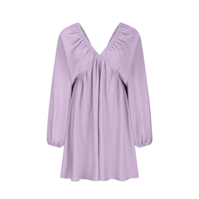 Gspmoly Robes d'Été, Robe à Manches Longues pour Femmes à Col en V Longueur Genou, Robe Aguichant Rétro Ample, Robes de Soirée pour Femmes en Liquidation