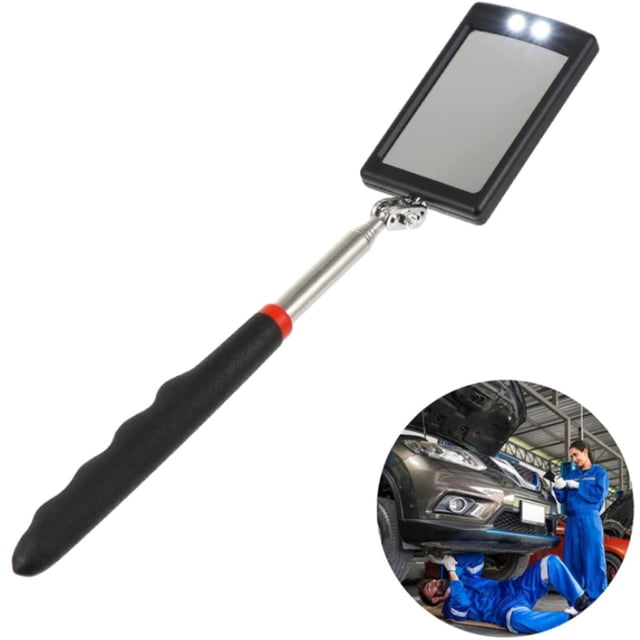 Miroir d'Inspection Télescopique à DEL - 29-88 cm - Miroirs d'Inspection pour Voiture - Universel - Pliable - Télescopique - Réparation Automobile - Miroir Télescopique avec Éclairage à DEL pour l'Inspection - Outils d'Entretien - Noir