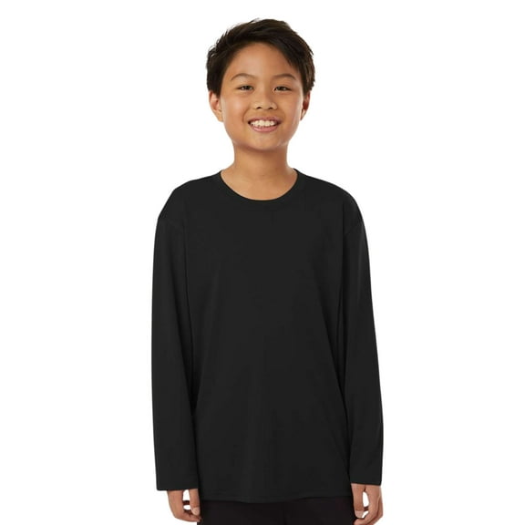 Allpro Youth Pro-Lock Performance Long Sleeve T-Shirt 100% Polyester Moisture Wicking Tee (Black, L)