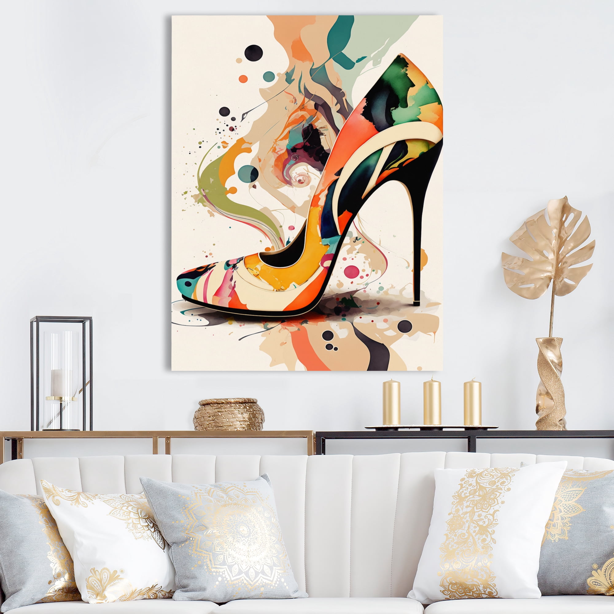 Designart Retro Art Deco High Heel Shoe VIII Canvas Wall Art