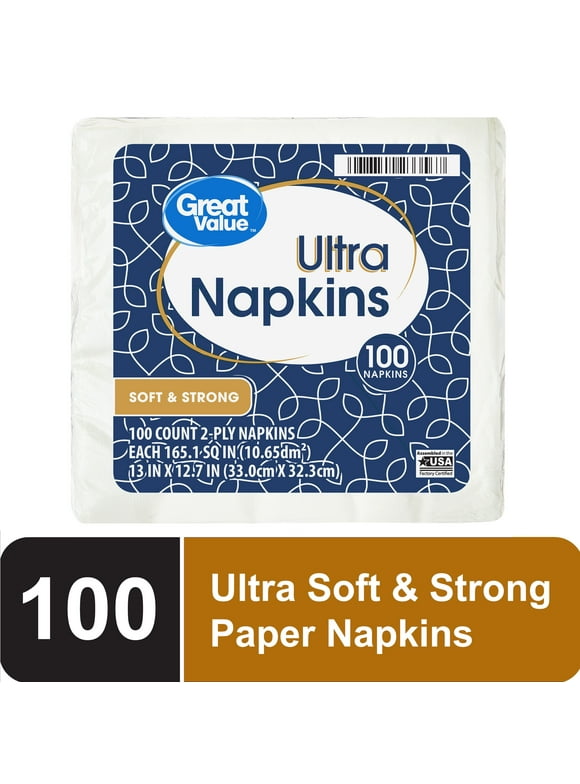 Great Value Ultra Paper Napkins, White, 100 Count
