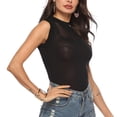 thumbnail image 3 of Atuendo para una cita de noche, talla M, elegante blusa de punto negra sin mangas con paneles transparentes, 3 of 8