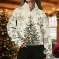 thumbnail image 4 of Women's Christmas Sweatshirt Half Zip Lapel Collar Print Long Sleeve Pullover Tops White 2XL, 4 of 6