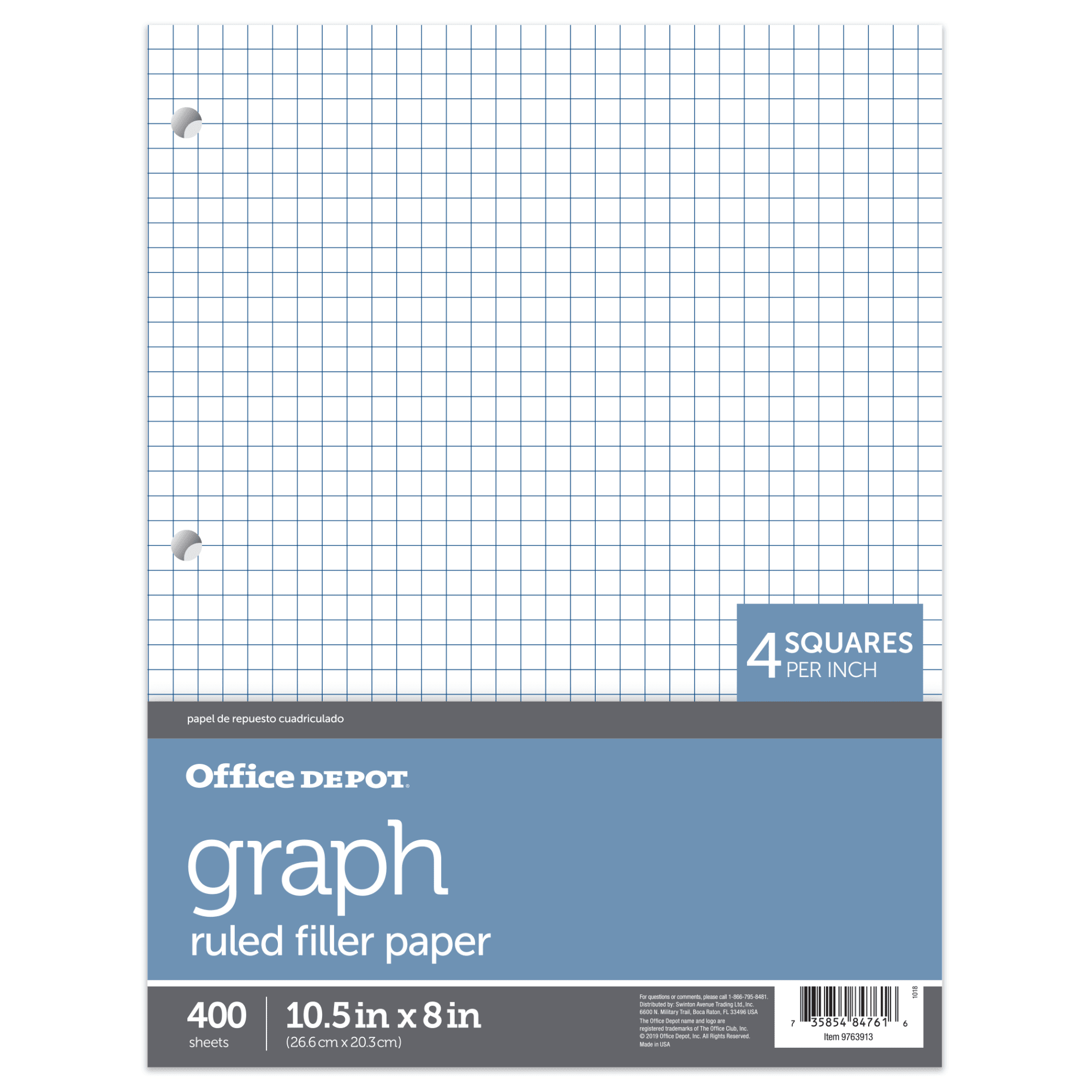 Office Depot® Brand Notebook Filler Paper, 8' x 10 1/2', Quadrille Ruled, White, Pack Of 400 Sheets