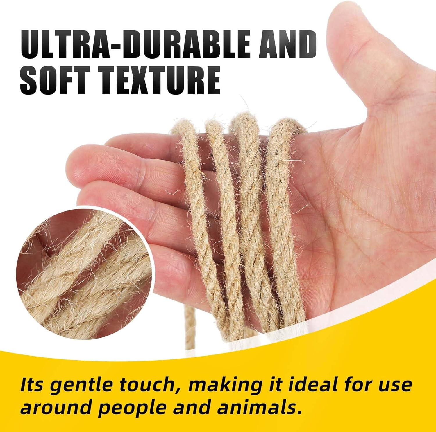 Natural Jute Twine, 5MM x 328FT Jute Rope Roll, Heavy Duty Thick Twine for Cat Scratching Post, Bundling, Gardening and DIY Crafts
