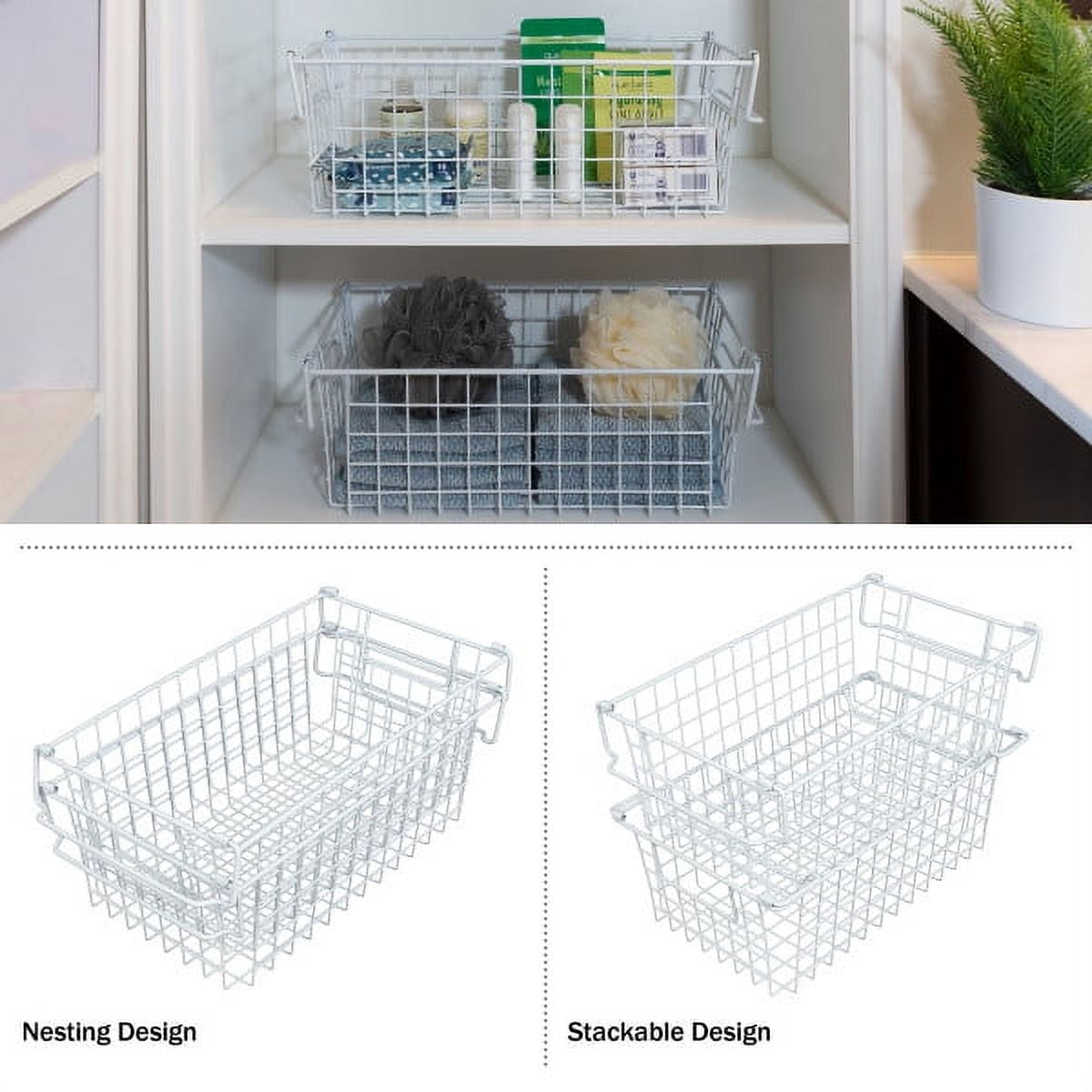 Set of 2 Storage Bins - Basket Set for Toy, Kitchen, Closet, and Bathroom Storage - Medium Shelf Organizers with Handles by Home-Complete (White)