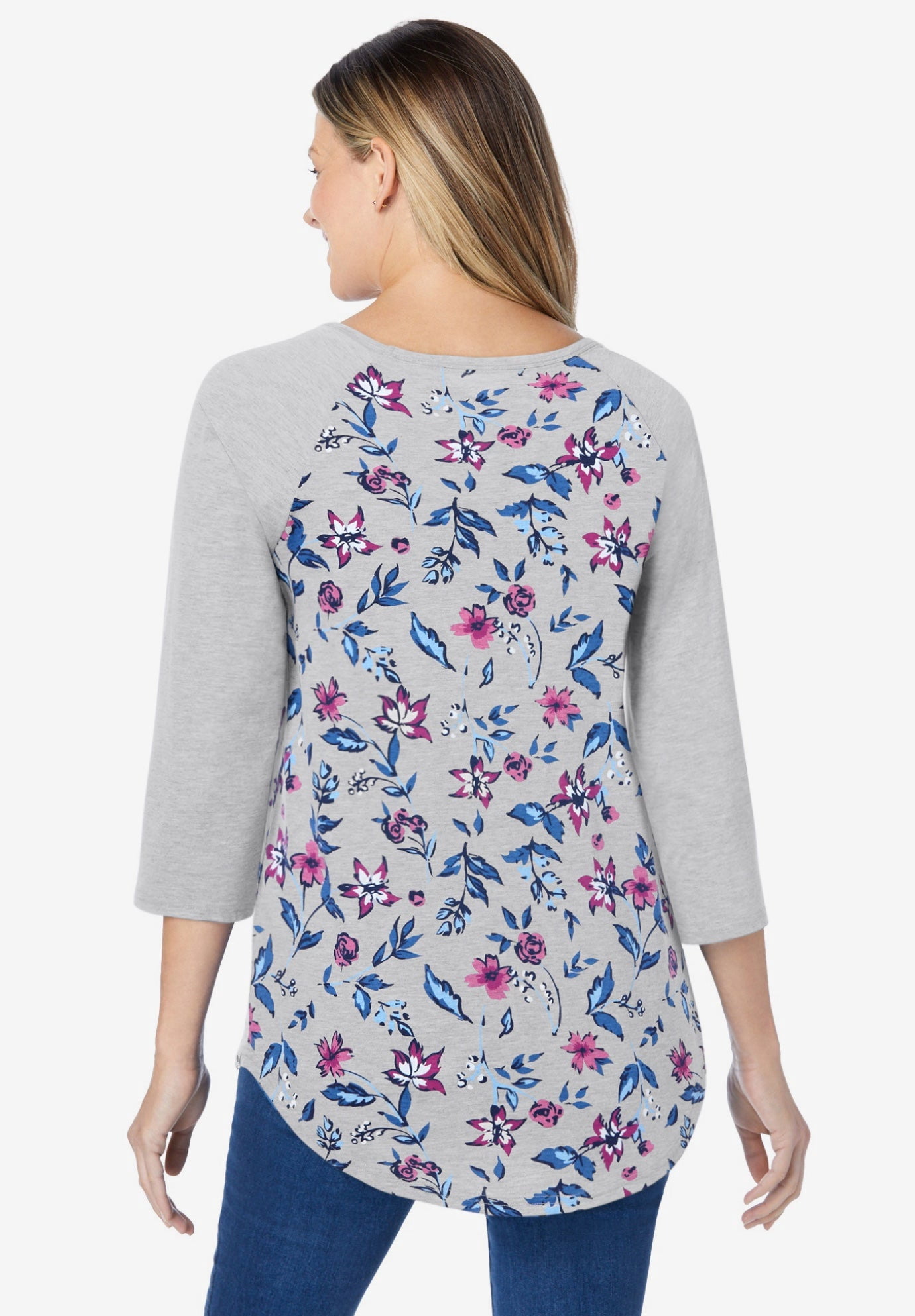 Woman Within Plus Size Three-Quarter Sleeve Baseball Tee