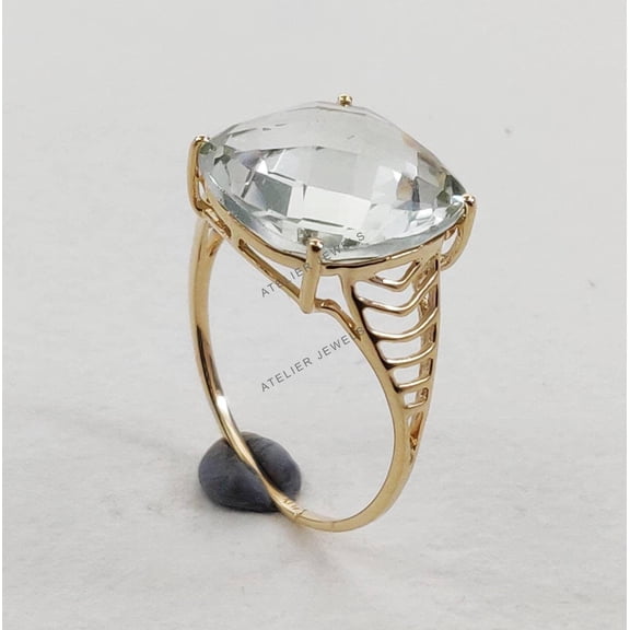 14K Gold Natural Green Amethyst Ring: February Birthstone Jewelry