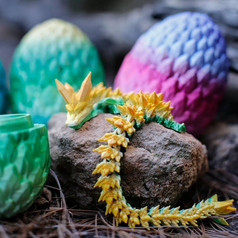 Rhohey 3D Printed Dragon in Egg, Full Articulated Dragon Crystal