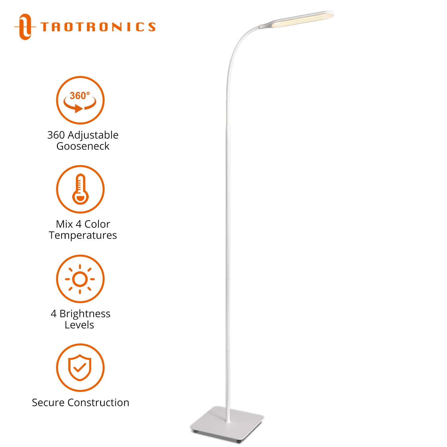 Modern Standing Light 4 Brightness Levels & 4 Colors TaoTronics LED Floor Lamp 