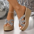 thumbnail image 2 of Rokment Women's Metallic Platform Wedge Dress Slip on Sandals Trendy Casual Leather Open Toe Chunky High Heeled Dressy Summer Shoes for Ladies Silver Size 7.5, 2 of 8