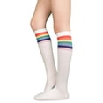 thumbnail image 2 of LAVRA Women's Pair of Colorful Rainbow Trimmed Knee High Black Socks, 2 of 4