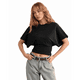 thumbnail image 2 of Camisetas para Mujer, Cuello Redondo, Cintura Ajustada, Informal, Corta, para Entrenamiento, Color Liso, Básicas, Color Negro, Talla XL, 2 of 5