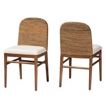 Pemberly Row Natural Seagrass and Acacia Wood 2-Piece Dining Chair Set