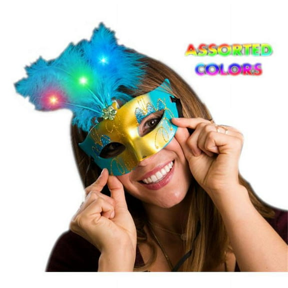 Blinkee LUFMBMFMG Light Up Feather Masquerade Ball Mask for Mardi Gras, Assorted