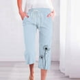 thumbnail image 2 of XuJwPNcy Capri Pants for Women Summer Casual Drawstring Waisted Straight Leg Trousers Printed Cropped Pants with Pockets, 2 of 4