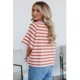 thumbnail image 2 of Women's Tomato Red Stripe Print Contrast Collar Raglan Sleeve T-Shirt – Stylish and Comfortable Casual Tee | [ZhiHiMeRi] | (US 12-14)L, 2 of 11