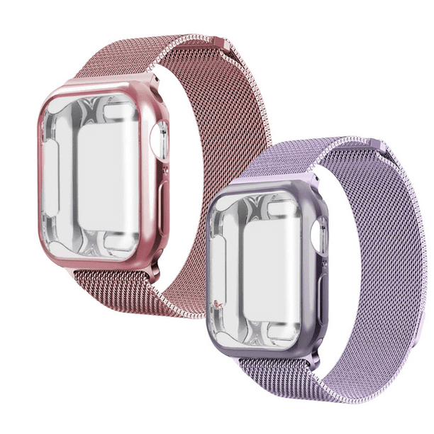 Kit de 2 Correas metálicas para apple watch de 40mm + Protector lateral de pantalla. Mamá Pulpo Milanese mica completa