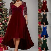 QATAINLAV Women's Plus Size Formal Evening Maxi Dress Half Sleeve V Neck Evening Dresses Sequin A Line Party Dress Elegant Velvet Wedding Guest Dresses Black XXXL