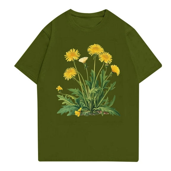 NAMTYQX Blouses for Women Lightweight Print Short Sleeve Slack Graphic Casual Crewneck Plus Size Soft Tops for Women 2025 Army Green Size L