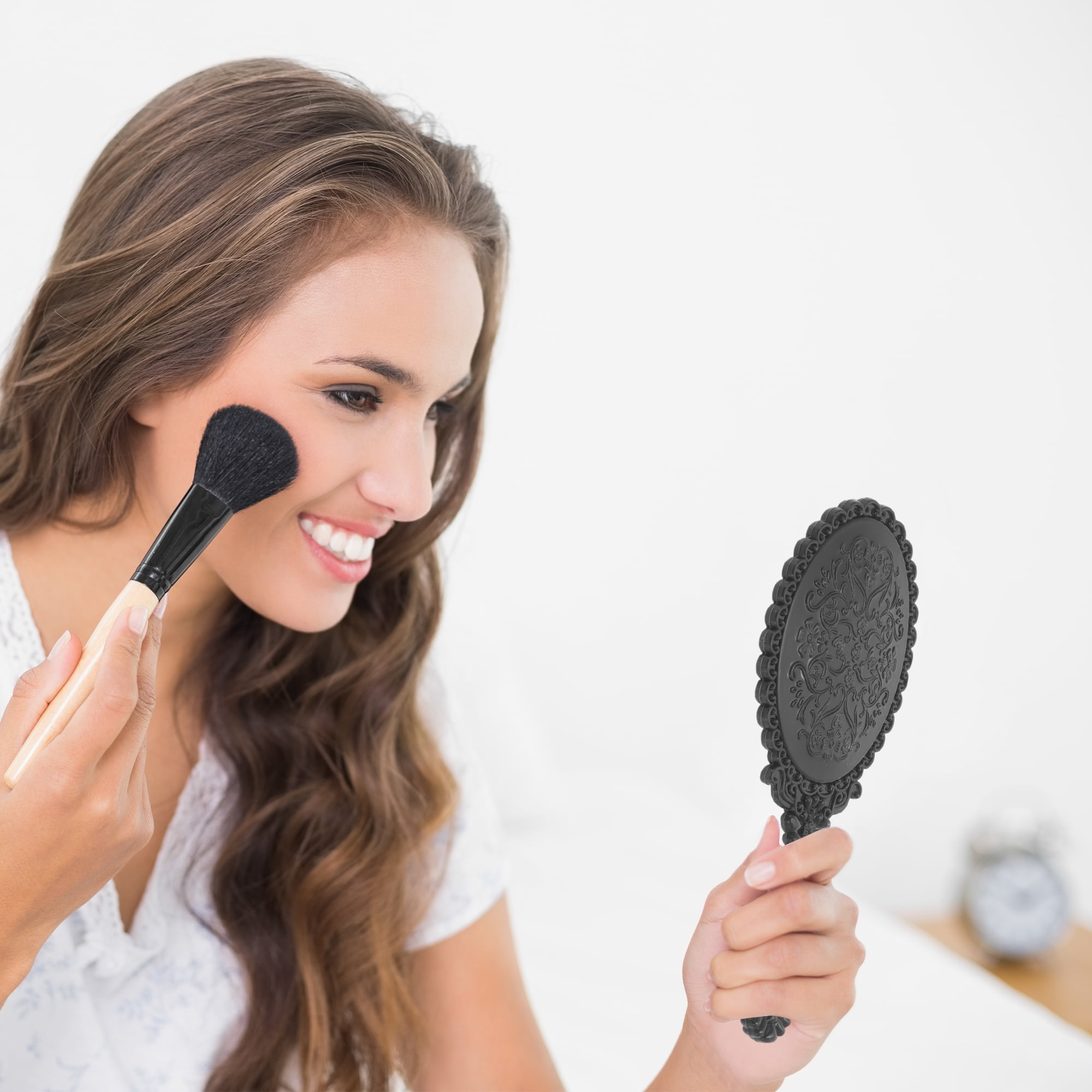 Unique Bargains 2pcs Delicate Handheld Mirror for Personal Grooming and Travel Black