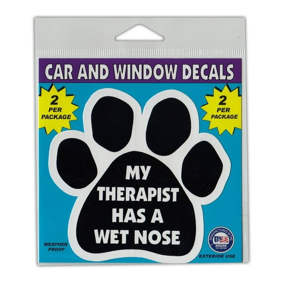 Window Decals, 2-Pack, My Therapist Has A Wet Nose (Dog/Cat Paw), 4.25" x 4" Vinyl Stickers