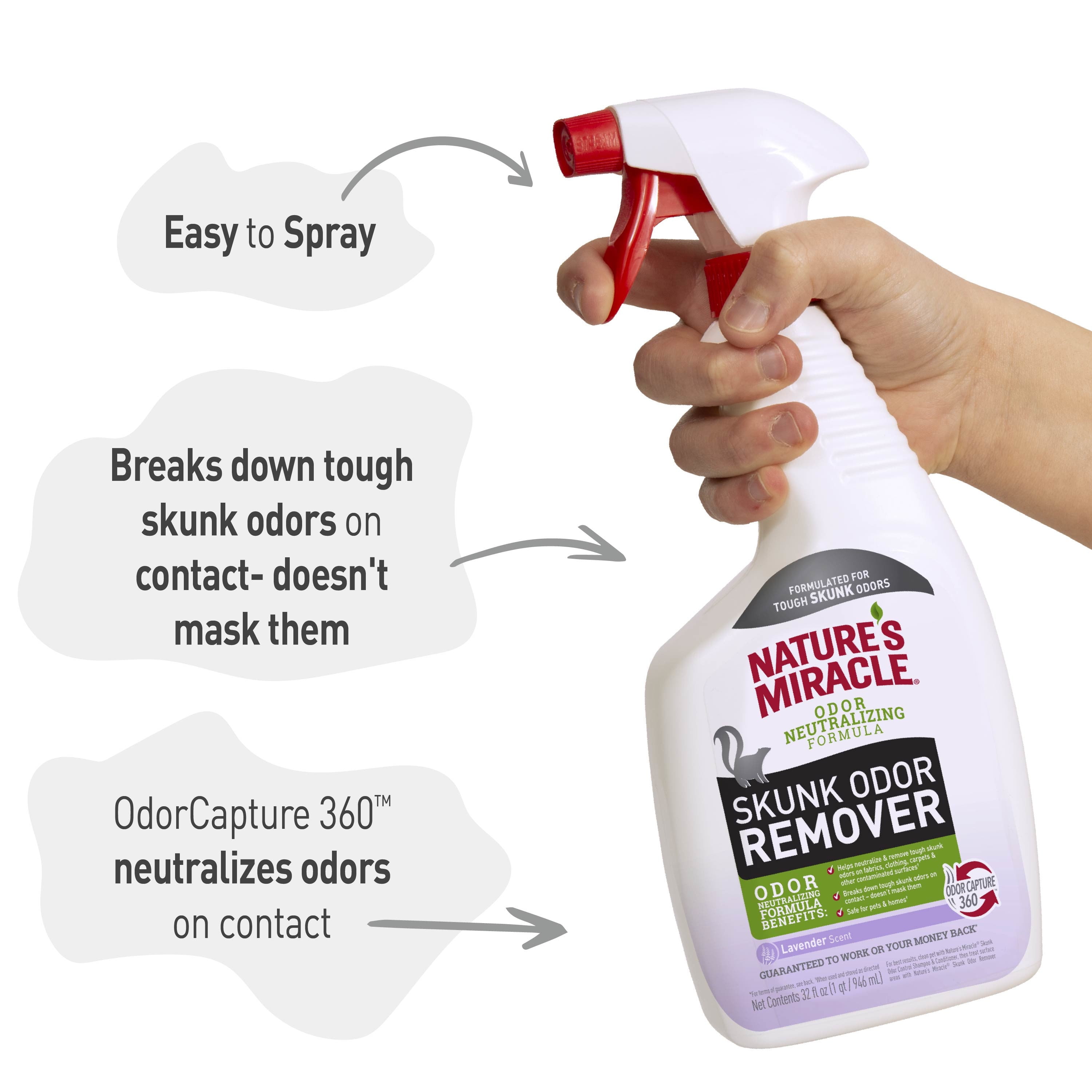 Natures Miracle Skunk Odor Remover for Fabric, Clothing, Carpet and More, Lavender Scent, 32 oz