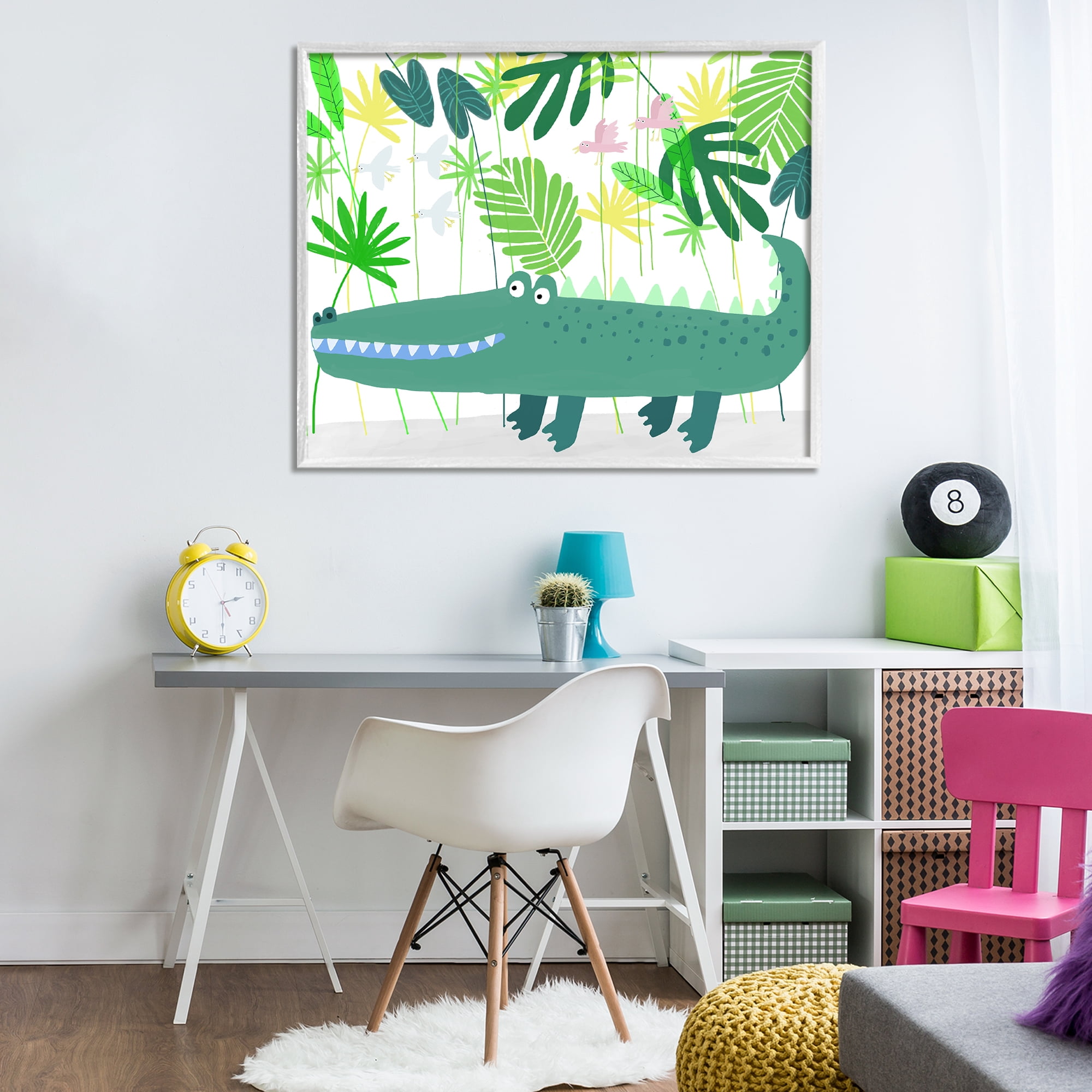 Stupell Industries Crocodile Jungle & Leaves White Framed Giclee Art, design by Carla Daly